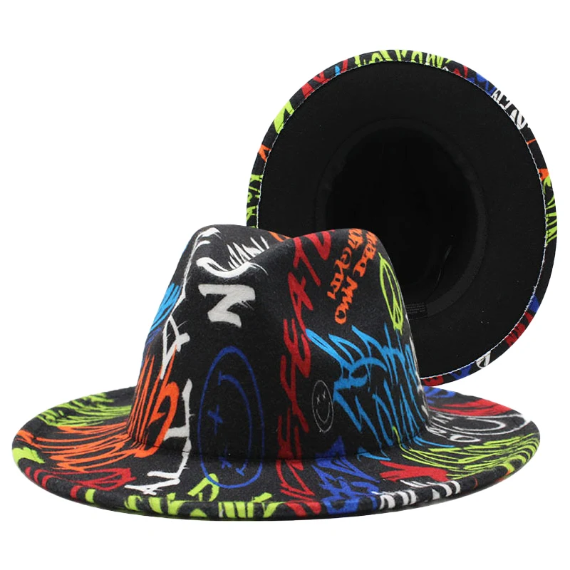 

Tie-Dye Wide Brim Hat For Women Church Derby Top Hats Panama Fedoras Hat British Menartificial Wool Felt Jazz Caps Dropshipping