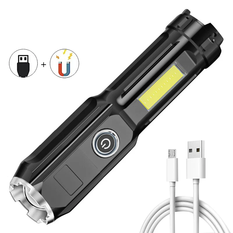 

XANES Super Bright Flashlight XPE+COB Zoomable Lantern with Tail Magnetic USB Rechargeable Tactical Torch for Outdoor Lighting