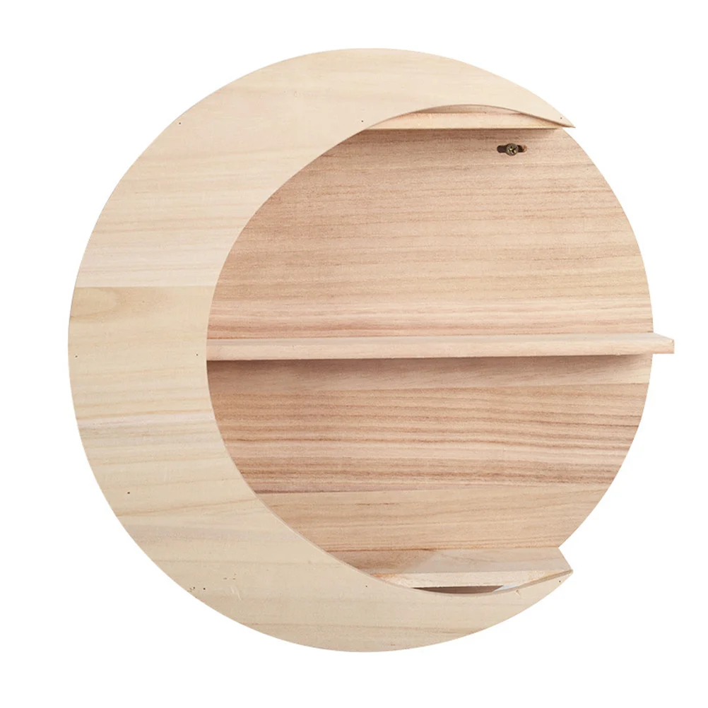 1Pc Exquisite Moon Shape Wall Decor Wooden Wall Mounted Storage Rack Holder