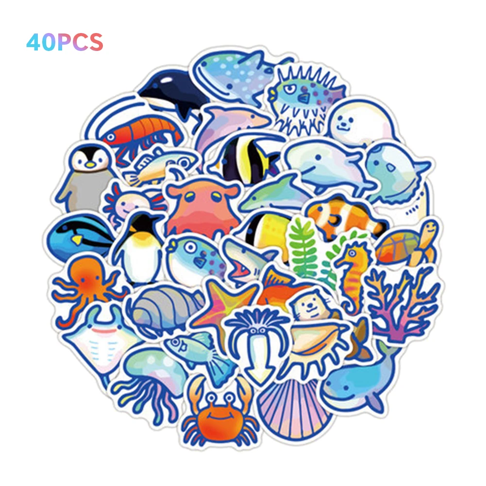

40pcs Waterproof Cute Cartoon Sticker Water Bottle DIY Scrapbooking Guitar Fashion Teens Funny Laptop Luggage Sea Animals Car