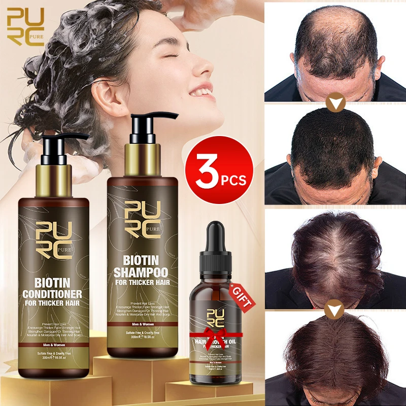 

PURC Fast Hair Growth Shampoo Conditioner Biotin Anti Hair Loss Oil Keratin Treatment For Men Women Beauty Health Set