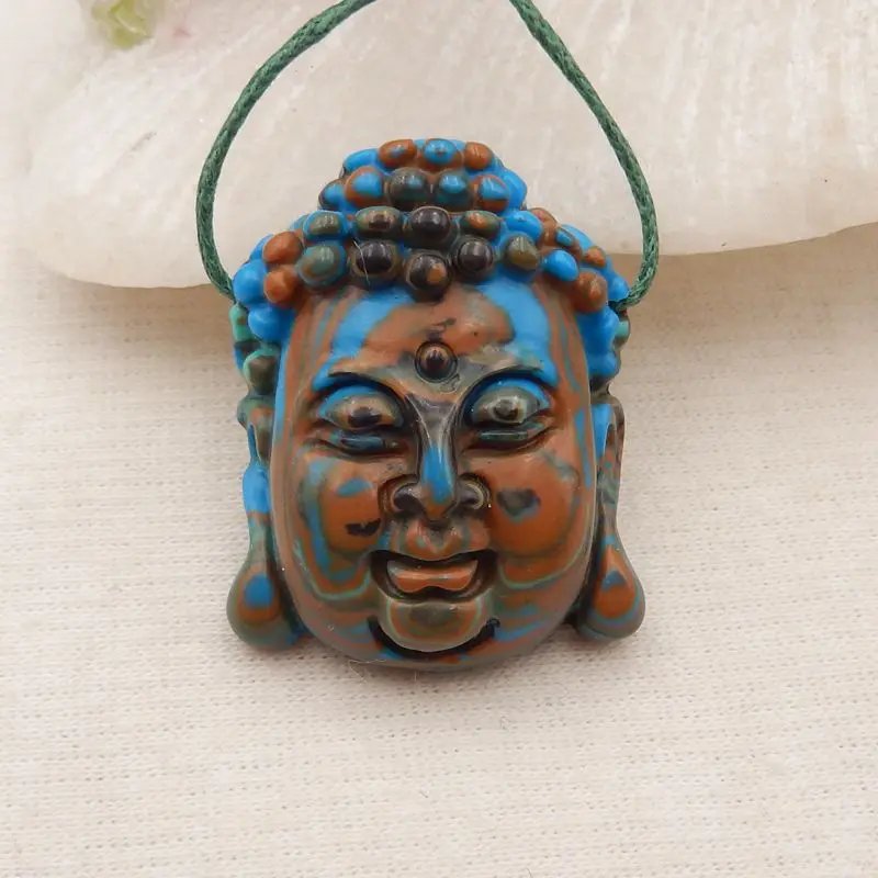 

Handmade Stone Rainbow Jasper Carved Buddha Head Pendant Bead 31x24x10mm 8g Semiprecious Fashion Jewelry Necklace Accessories