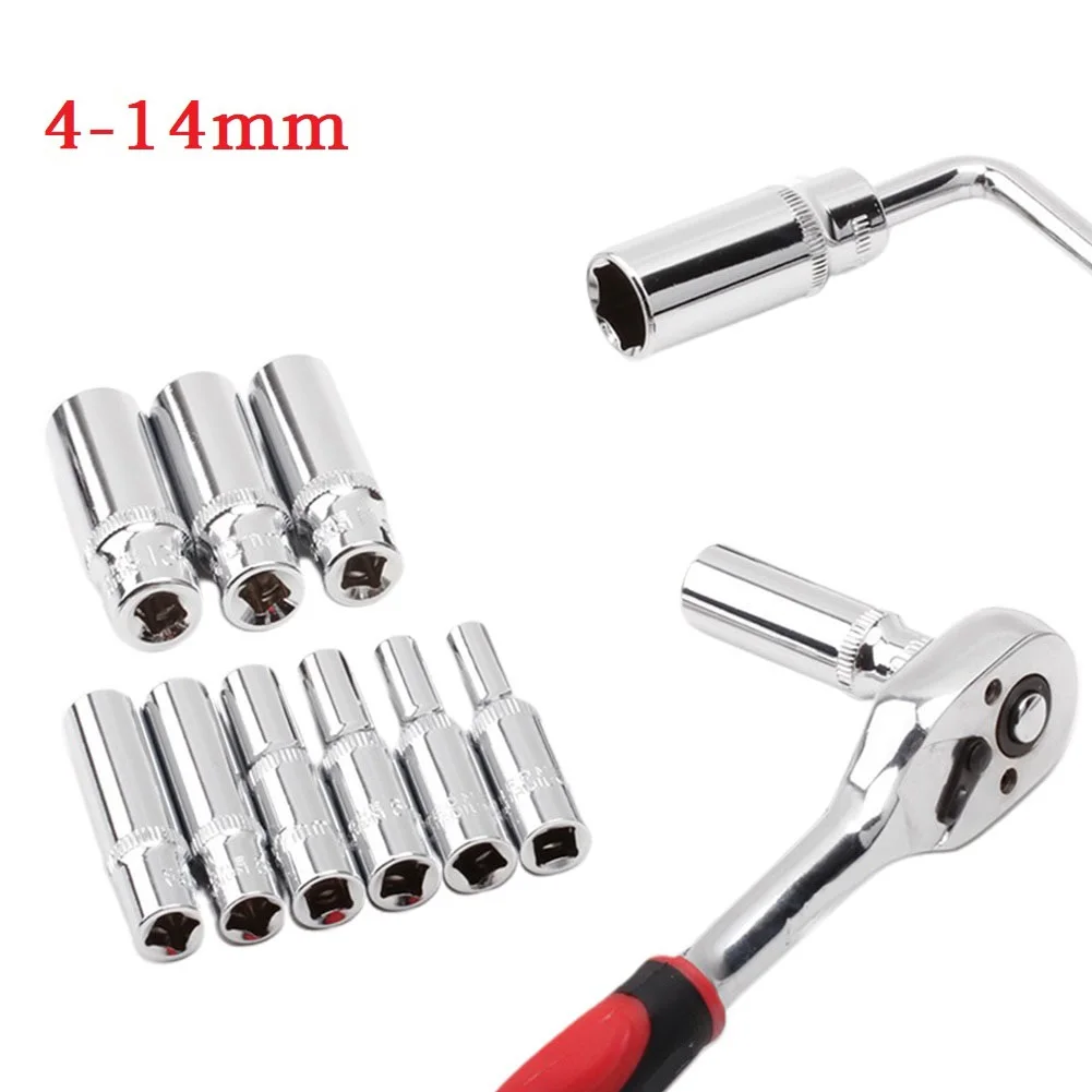 110mm Deepen 1/4" Socket Wrenches Hexagon Nut Driver Drill Bit H8-H14 Sleeve Adapter Universal Ratchet Tool Set