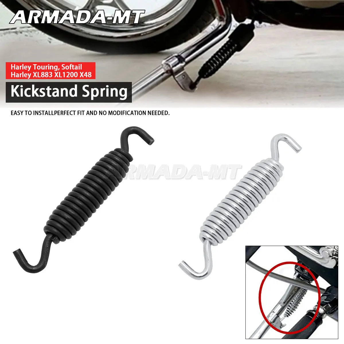 

For Harley Sportster XL883 XL1200 X48 Softail Fatboy Breakout Touring Road Electra / Street Glide Jiffy Stand Kickstand Spring