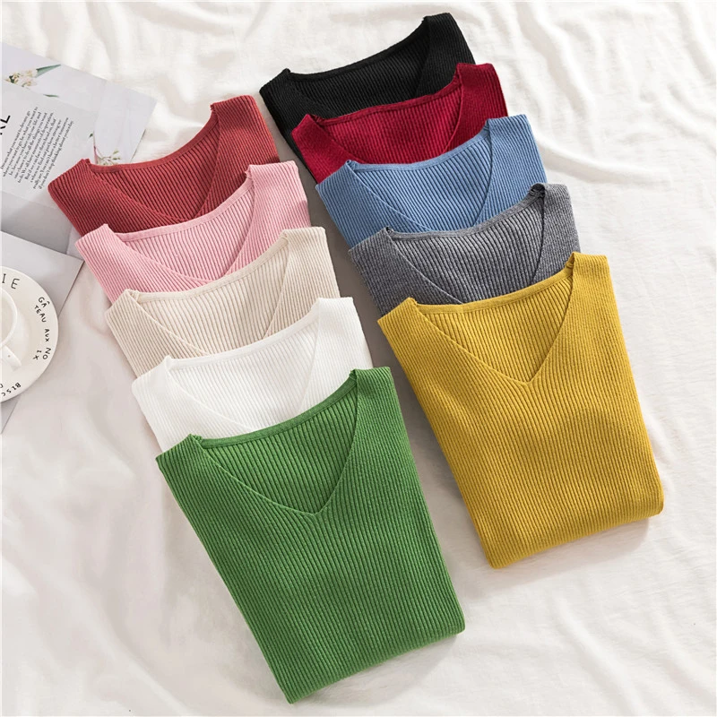 

Spring sweater women pullover stretch knit pullover long-sleeved autumn women's top knit sweater F21050