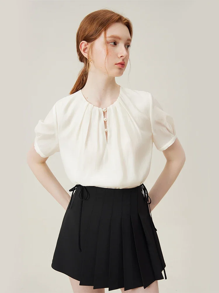 Элегантная Универсальная Женская Повседневная Рубашка FSLE Tencel Bежевая Розовая