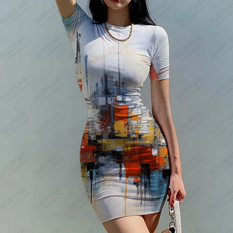 

Новинка 2023, женское простое модное платье с 3D принтом, изысканное и Красивое Летнее приталенное платье, удобное темпераментное платье