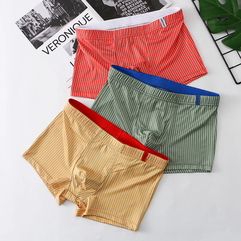

Men Boxer Shorts Underwear Sexy Striped Undies Panties Sexy U Pouch Fashion Mens Boxershorts Breathable Youth Underpants Cueca