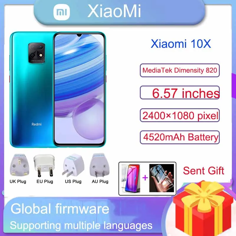 Original Xiaomi Redmi 10X Cellphone Rear Camera 6.53-Inch Full Screen Smartphone 5020mAh Large Battery 4GB+128GB Smart Phone