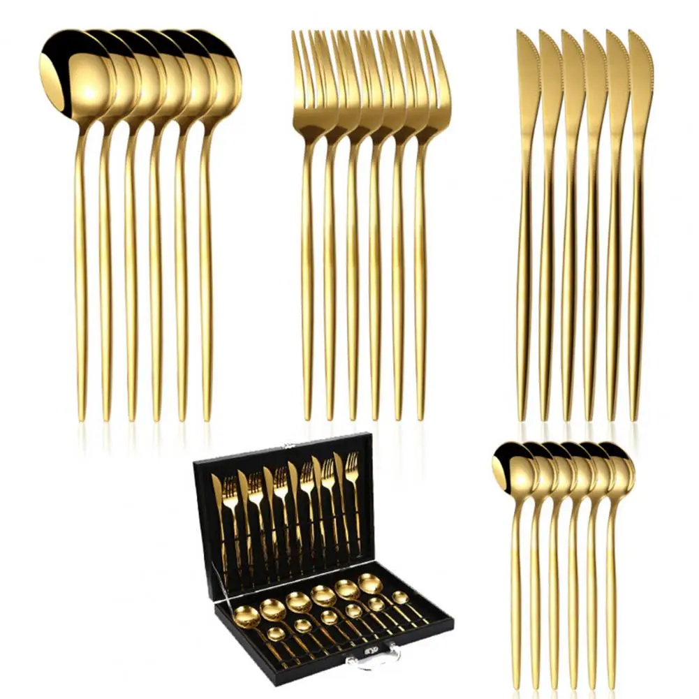 

24Pcs/Set Excellent Reusable 4 Colors Cutlery Suit Comfortable Grip Knife Tableware Set for Household Western Cutlery Set