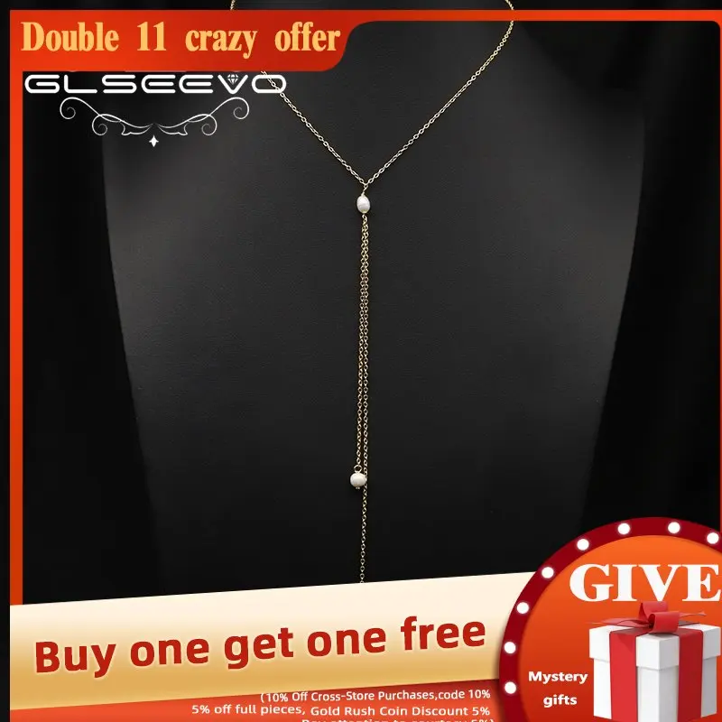 

GLSEEVO Natural Freshwater Pearls Chain Woman Pendant Necklace Korea Simple Fashion Popular Fine Jewelry Accessories Girlfriend