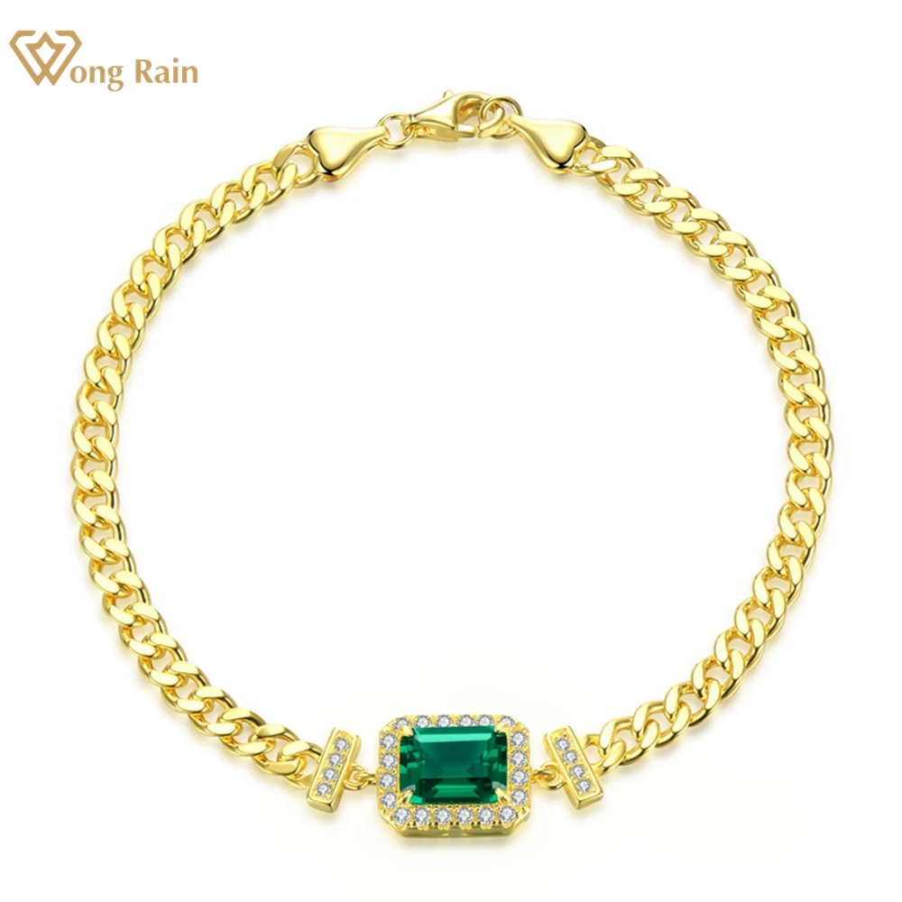 

Wong Rain, Классический 925 пробы, Серебряный изумруд, 1CT, изумруд, создан, моиссанит, драгоценный камень, кубинский браслет, ювелирные изделия