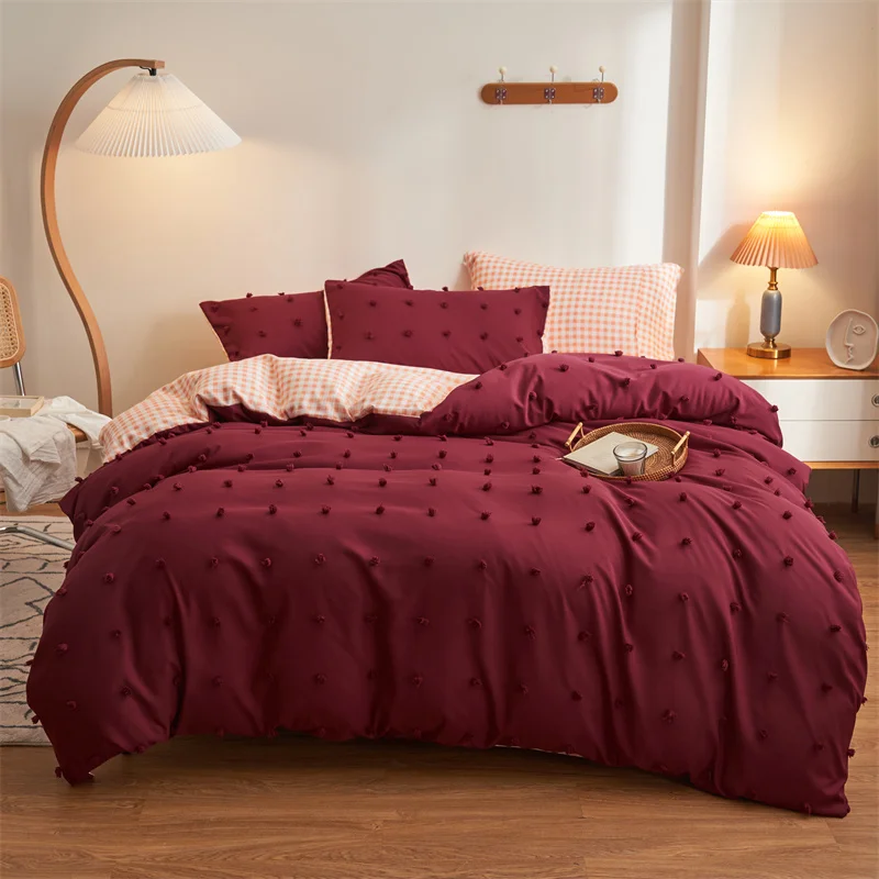 

Комплект постельного белья Wine Red Tufted Cut Flowers Queen Size пододеяльник с простыней King jogo de cama casal Постельное белье для спальни