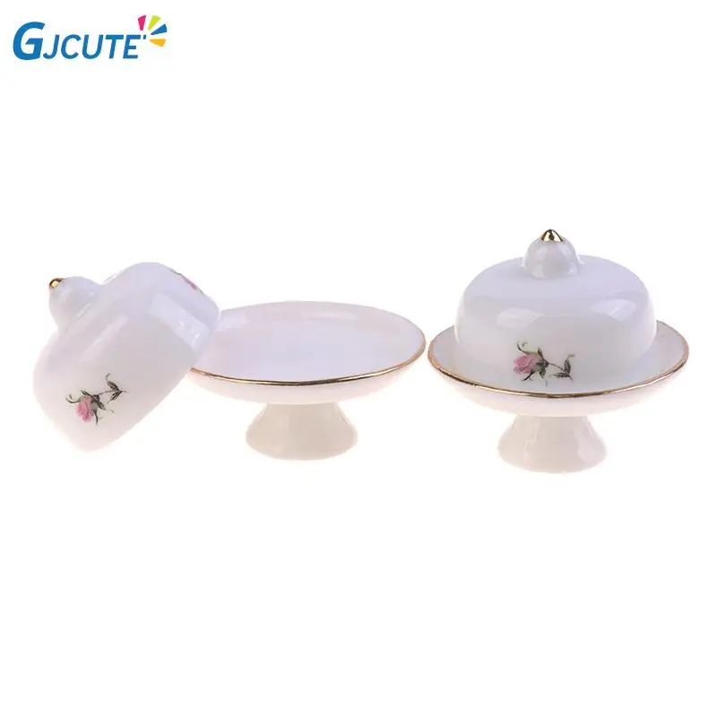 1:12 Dollhouse Mini Ceramic Fruit Tray Doll Kitchen Dessert Cake Stand Fruit Tray Mini Cake Toys Children Pretend Play Toy