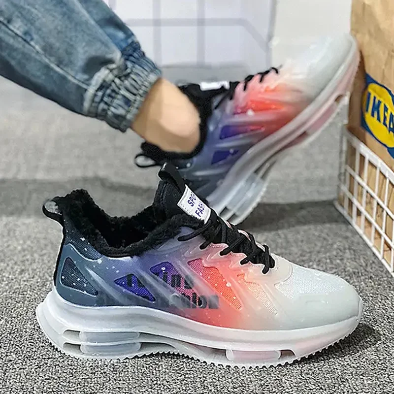 Mesh Breathable Trendy Sports Shoes for Men Fashion Plus Velvet Thick Comfortable Warm Sneakers Outdoor Non-slip Sports Shoes