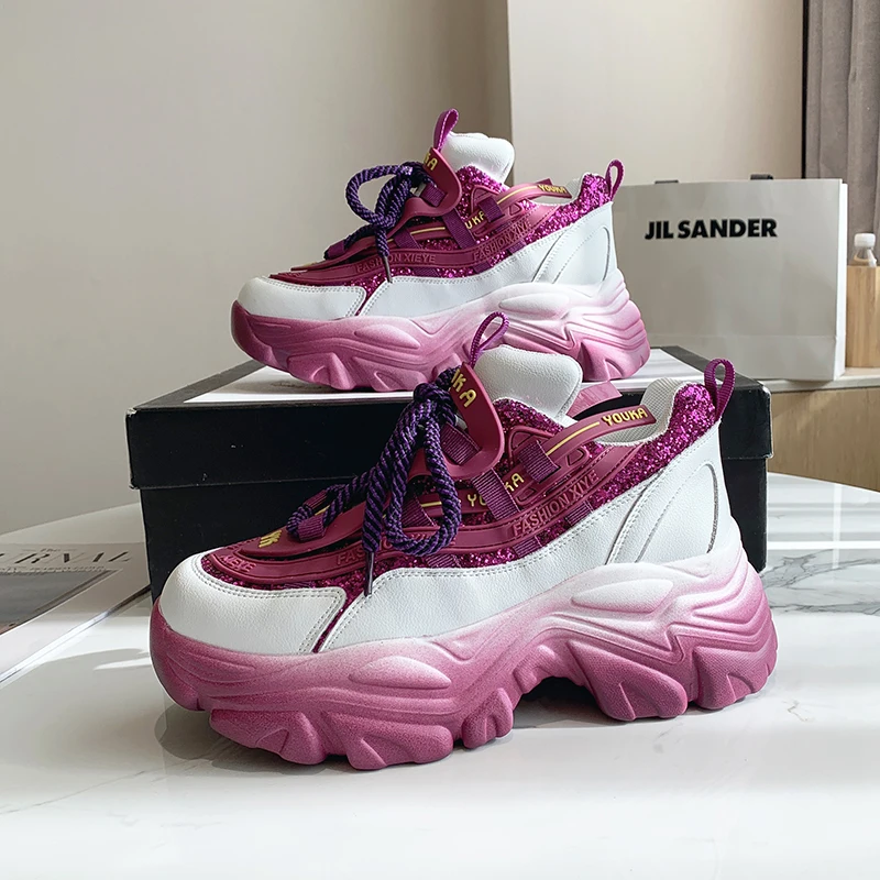 

Женские кроссовки на высокой платформе, кожаные дышащие кроссовки на массивной толстой подошве для тренировок, новинка весны 2022