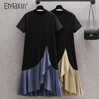 ehqaxin summer new womens t shirt dresses 2022 casual short sleeved stitching ruffled all matchlong dress for female m 4xl