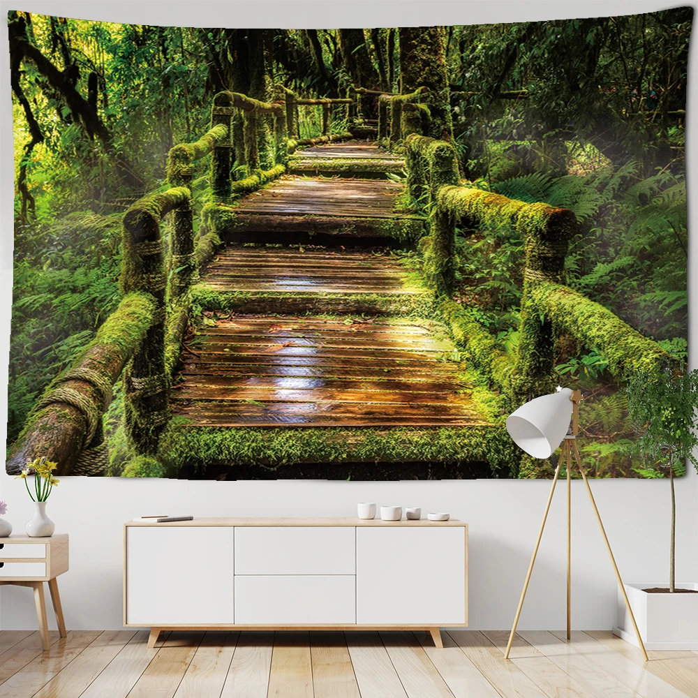 

Natural forest landscape tapestry psychedelic scene Mandala home art decorative tapestry wall hanging Hippie Bohemian Yoga Mat