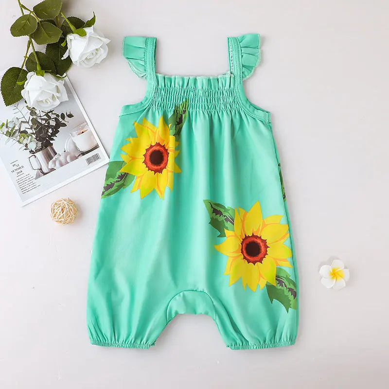 

Baby Romper for Girls Toddler Girl Clothes for 3 to 18 Months Infant Sunflower Printed Summer Sleeveless Clothing