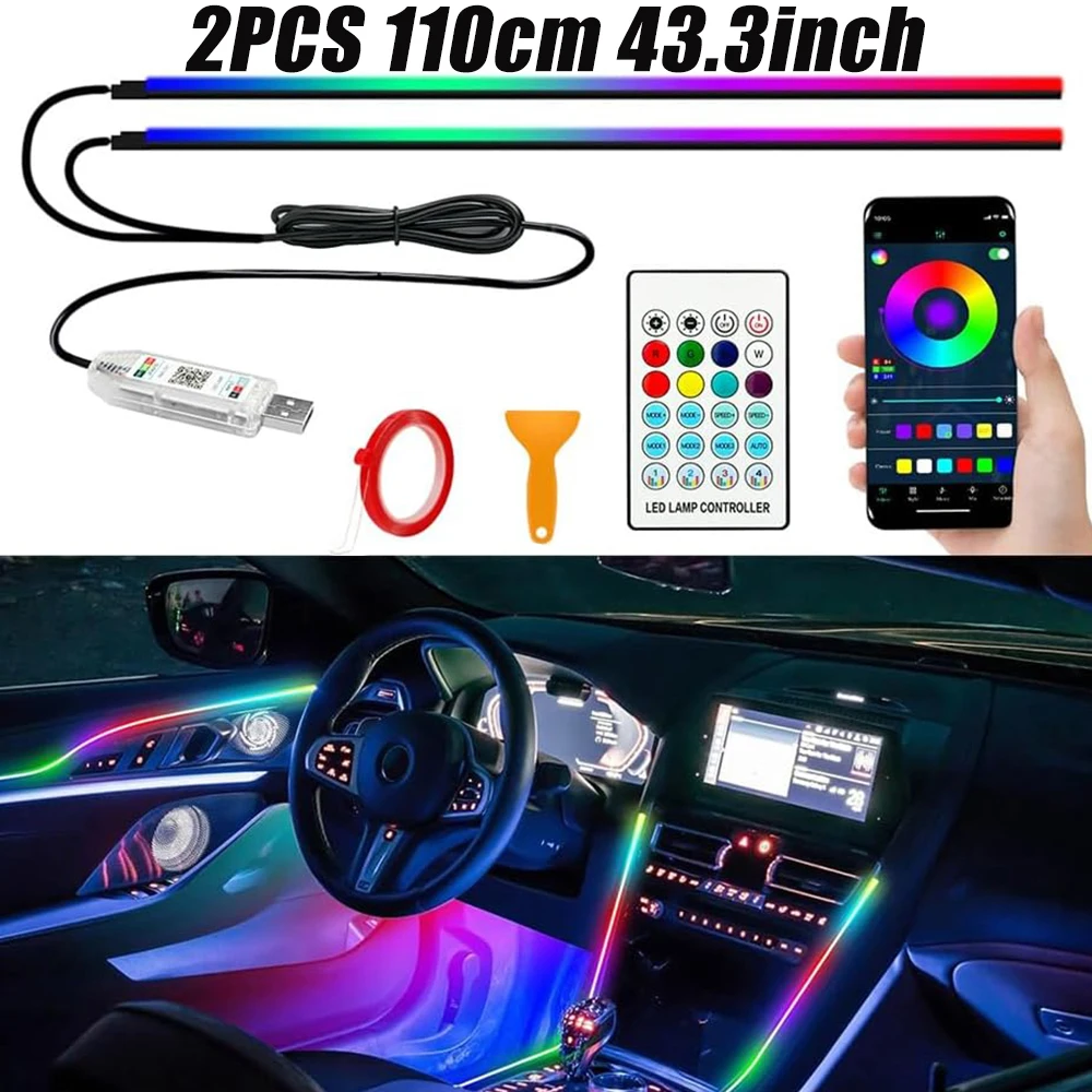 

Акриловая RGB автомобильная светодиодная внутренняя полоса с USB-подсветкой, гибкое атмосферное освещение, звуковое управление через приложение, украшение автомобиля