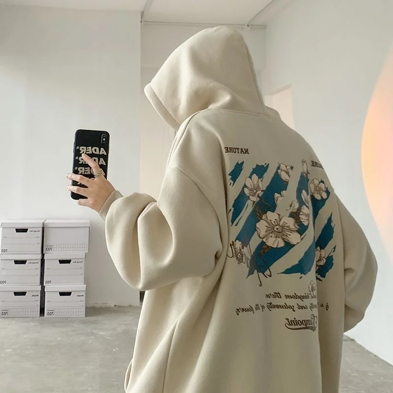 

Свитер с цветочным принтом и капюшоном для мужчин и женщин, креативный тренд на весну и осень, Красивая свободная повседневная куртка для па...