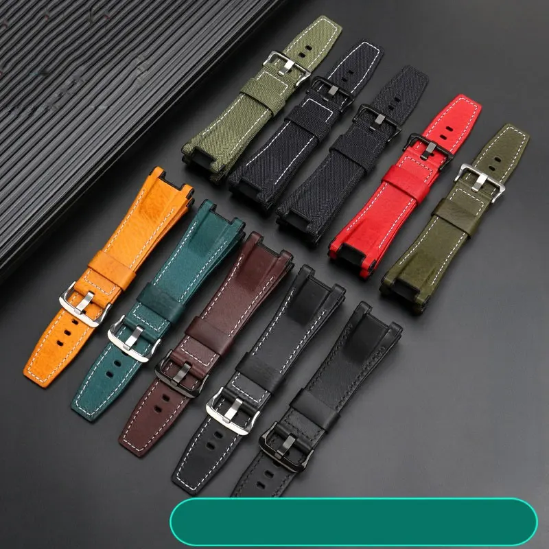 26MM Men's Canvas leather watch strap Suitable for Casio GST-S130/S110/S120/W130l/B100/W300 Series watch accessorie