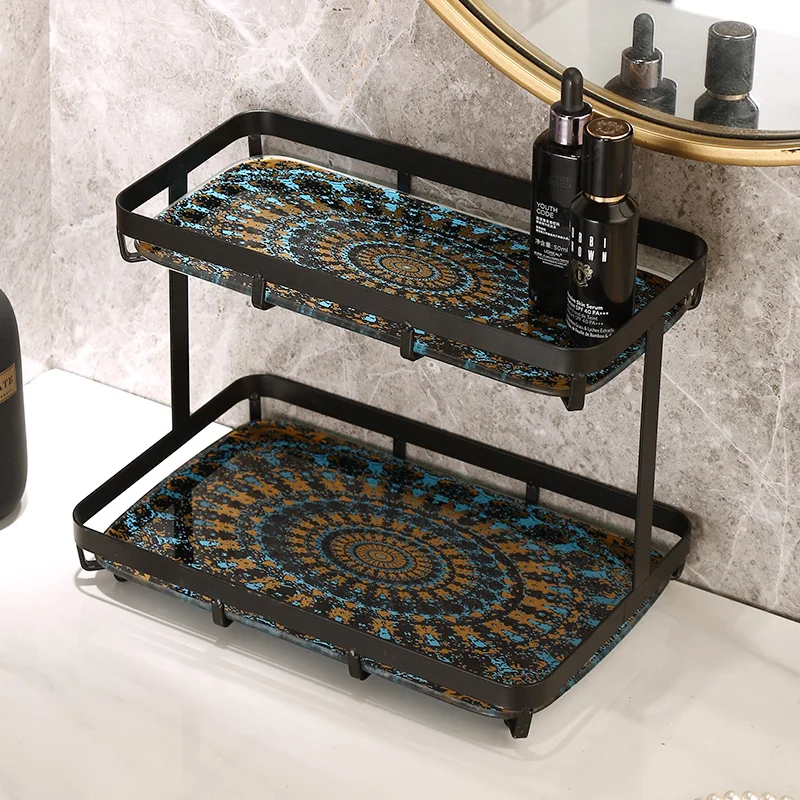 

Double Deck Cosmetic Desk Shelf Bathroom Table Perfume Storage Shelf Lipstick Skin Care Products Wall Shelf