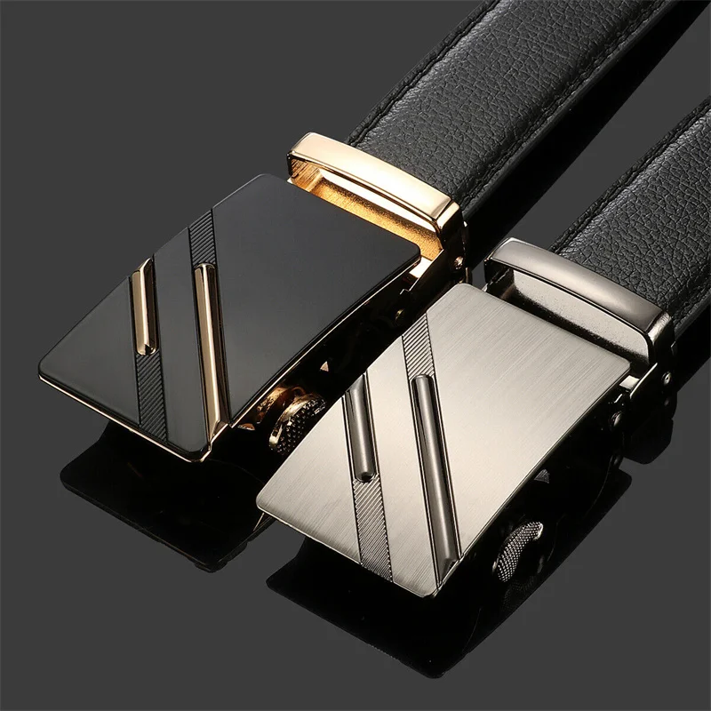 Men Luxury Business Belt Black Pu Leather Strap Male Waistband Automatic Buckle Belts For Men Gold Silver Girdle Belts For Jeans