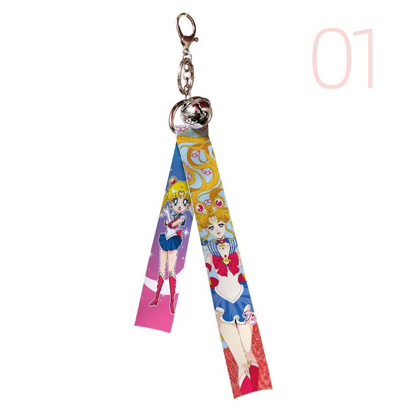 

Japanese Style Beauty Streamer With Bells Cute Double Side Print Webbing Keychain Bag Phone Strap Decor Keyring Fans Gift