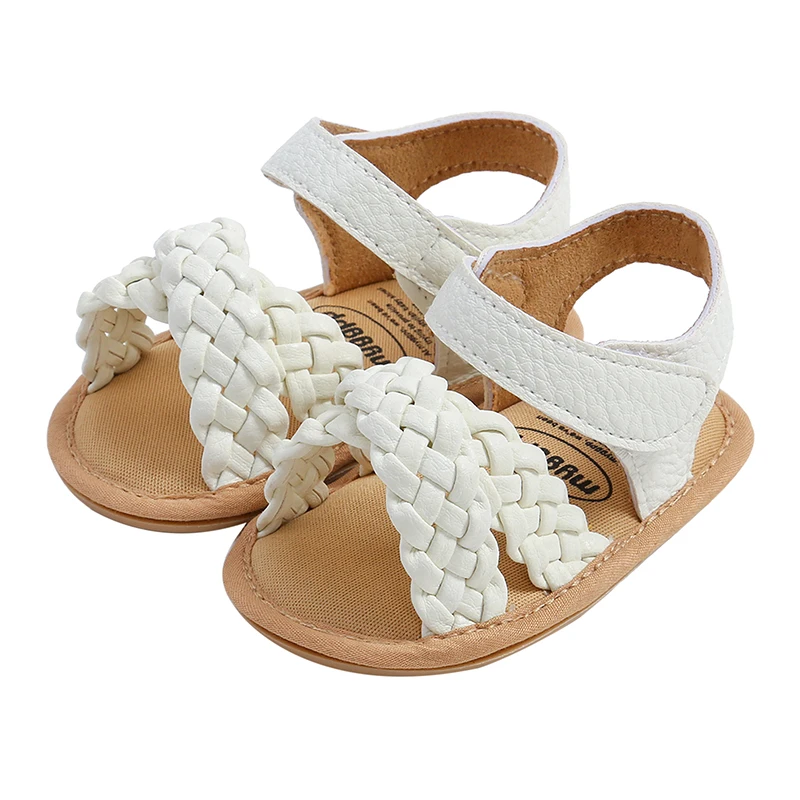 

Плетеные сандалии для девочек 0-18 месяцев, однотонная Летняя обувь с мягкой подошвой и открытым носком для прогулок, для новорожденных
