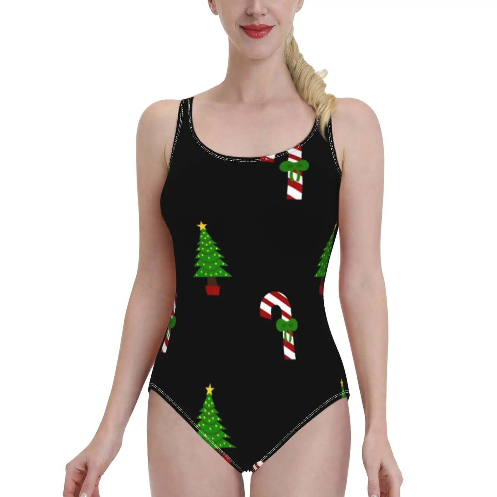 Монокини с рождественской елкой и конфетными тросками новый слитный купальник