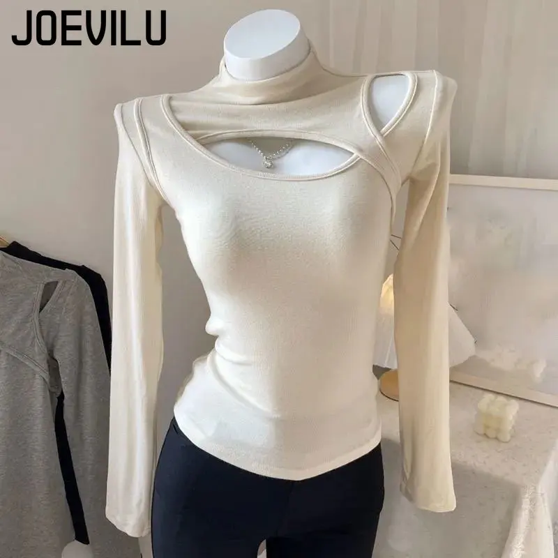 

Hollow Out Long Sleeve Bottoming Shirt Female Half-high Collar Thin Velvet Lining Spring Autumn Sexy Warm Tops Aesthetic Y2k Top