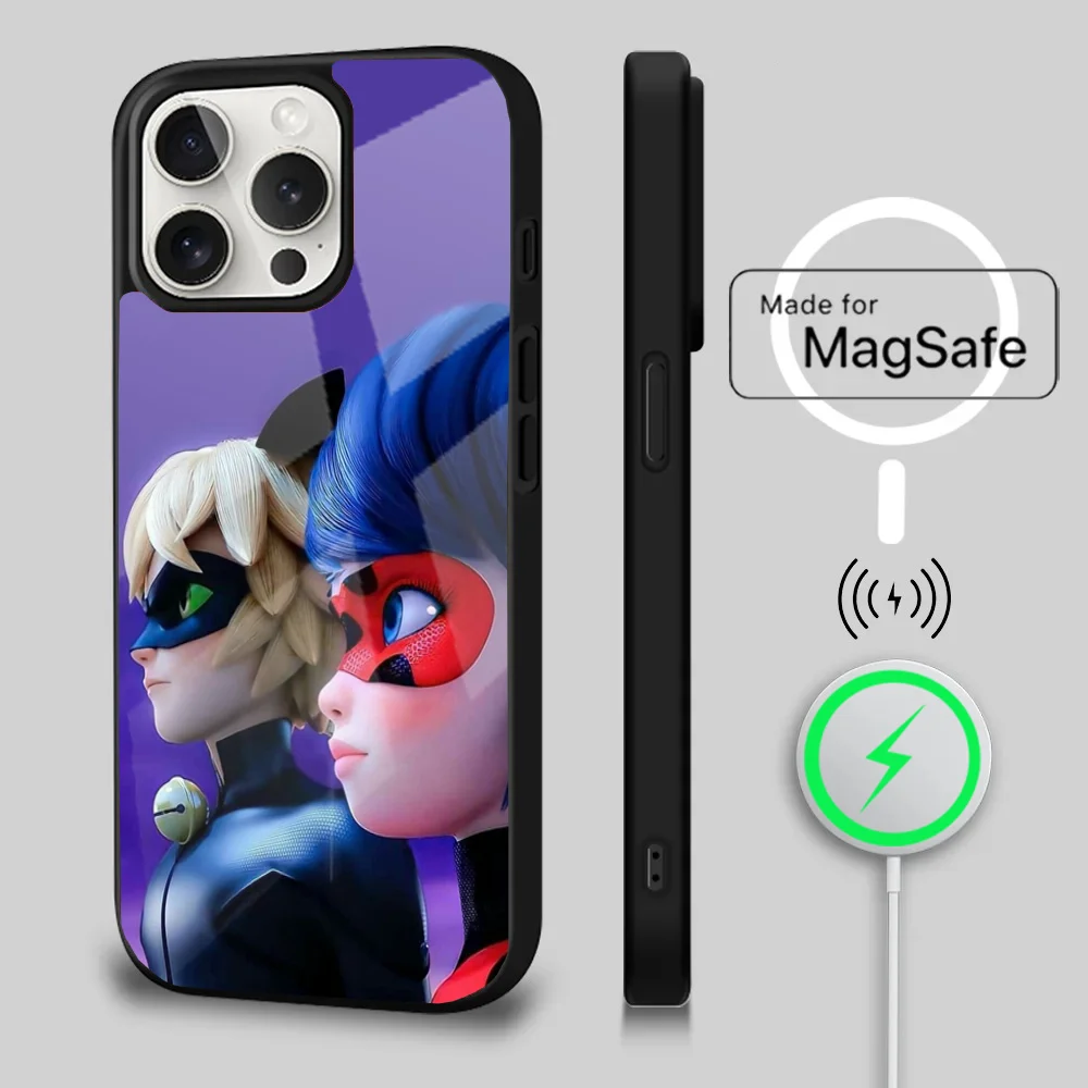 M-Miraculous Cat Noir L-Ladybug Phone Case For iPhone 16 15 14 13 12 11 Plus Pro Max Mini Magsafe Magnetic Wireless Charging