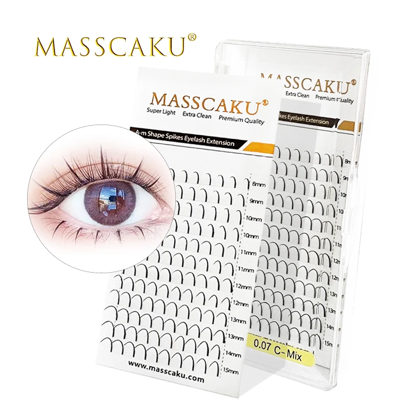 

MASSCAKU sell professional spikes eyelash A/M shape individual lashes extensions 3D heat bonded cluster eyelashes supplies