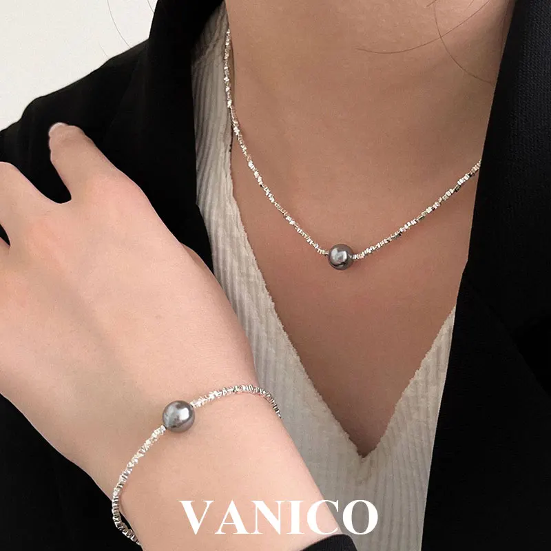 

Изысканный Нерегулярное серебряное жемчужное ожерелье из бисера, стерлинговое серебро 925 пробы, корейский модный минималистичный простой браслет-колье с цепочкой из бисера и ожерелья