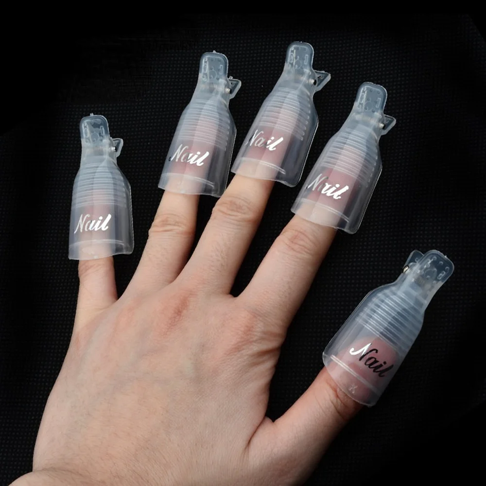 

10PCS Plastic Nail Art Soak Off Cap Clip UV Gel Polish Remover Wrap Tool Nail Art Tips for Fingers Nail Polish Remover Nail Tool