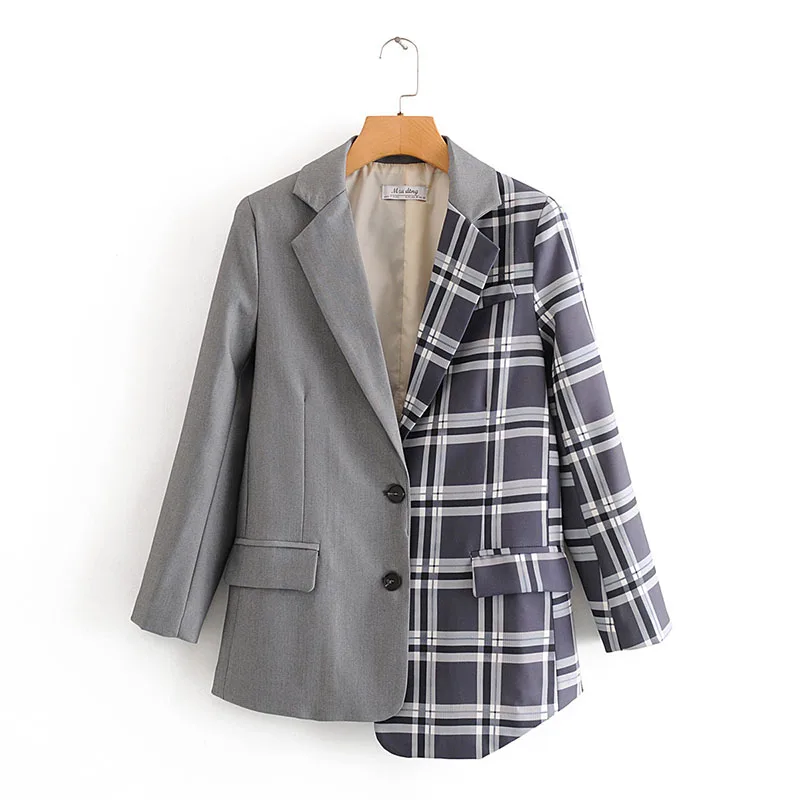 

Patchwork Plaid Chic Office Lady Blazers For Women Elegant Stylish Coats 2023 Women's Long Sleeve Single Breasted Slim Blazer