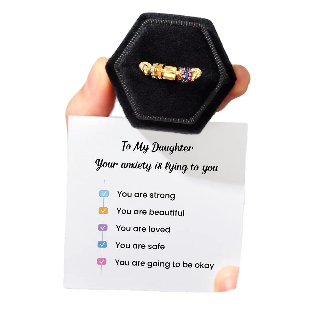 

Rhinestone Beads Fidget Ring With Card for Women Anti Stress Adjustable Anxiety Ring Aesthetic Ring Vintage Jewelry Gifts