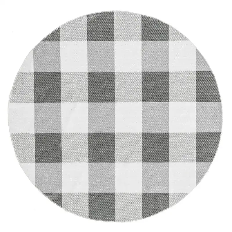 

Machine Washable Farmhouse Buffalo Area Rug, 6' Round, Grey Cute home decor Inuyasha Living room rug extra large Powerpuff girl