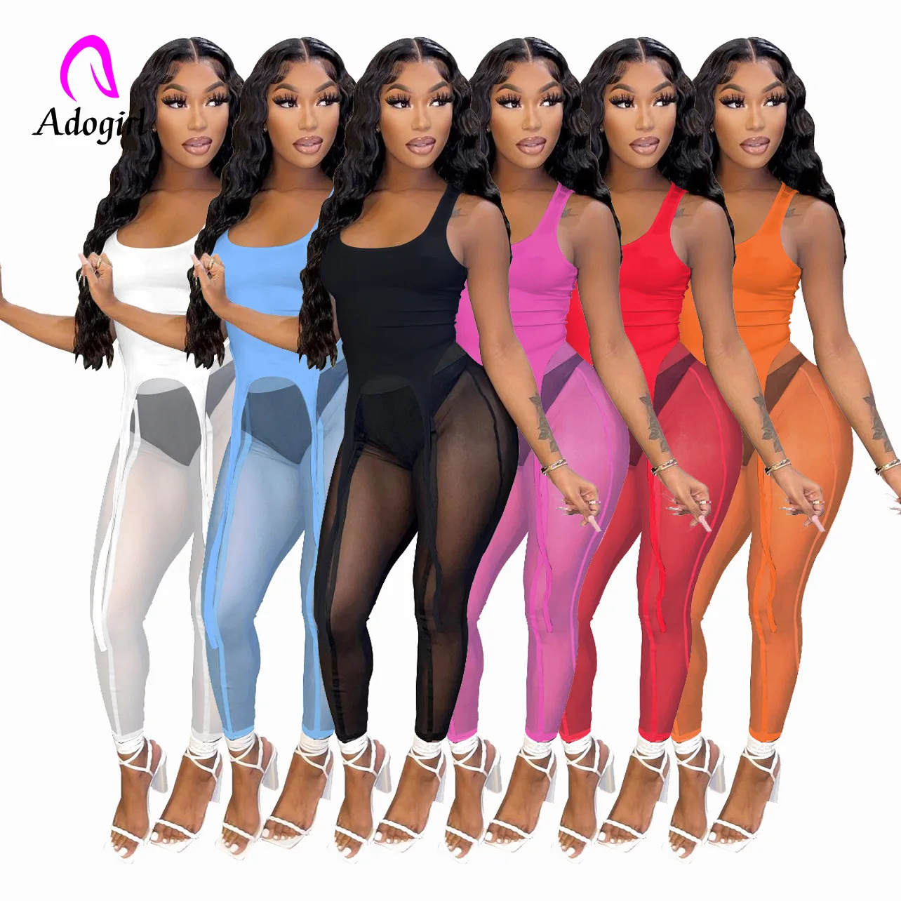 

See Through Wome 2 Piece Set Fitness Sleeveless Vest High Waist Skinny Pants Matching Set 2022 Summer Sexy Solid Workout Outfits
