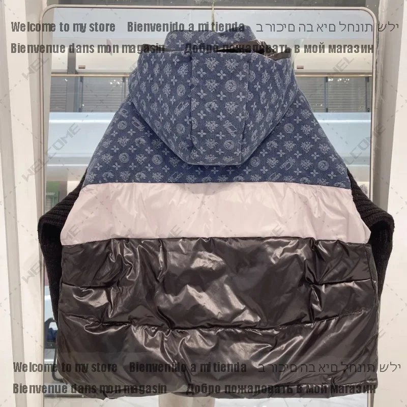 Женский вязаный пуховик с рукавами и буквами цветов утолщенный белый утиный