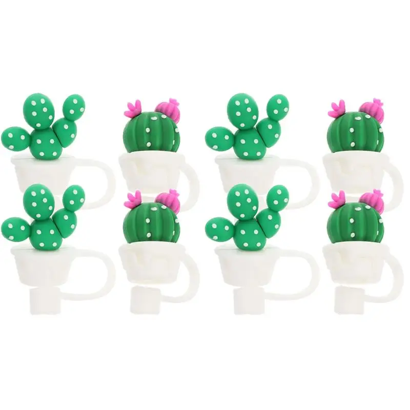 

8/4Pcs Cute Straw Cover Reusable Drinking Straw Caps Lids Cactus Straw Plugs Dust-Proof Cover Kitchen Bar Accessories