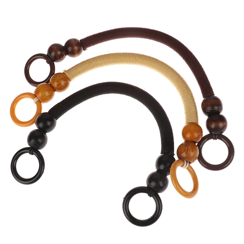

1PC DIY Braided Nylon Handbag Wooden Handle Nylon Rope Handbag Accessories Beads Handbag Handle Wooden Bead Handles DIY