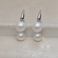 meibapj natural freshwater pearl simple double beads drop earrings real 925 sterling silver fine charm jewelry for women