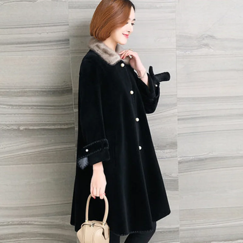 

Sheep Luxury Shearling Coats New Women Winter Female Jacket Real Coat With Natural Mink Fur Collar Wool Overcoat
