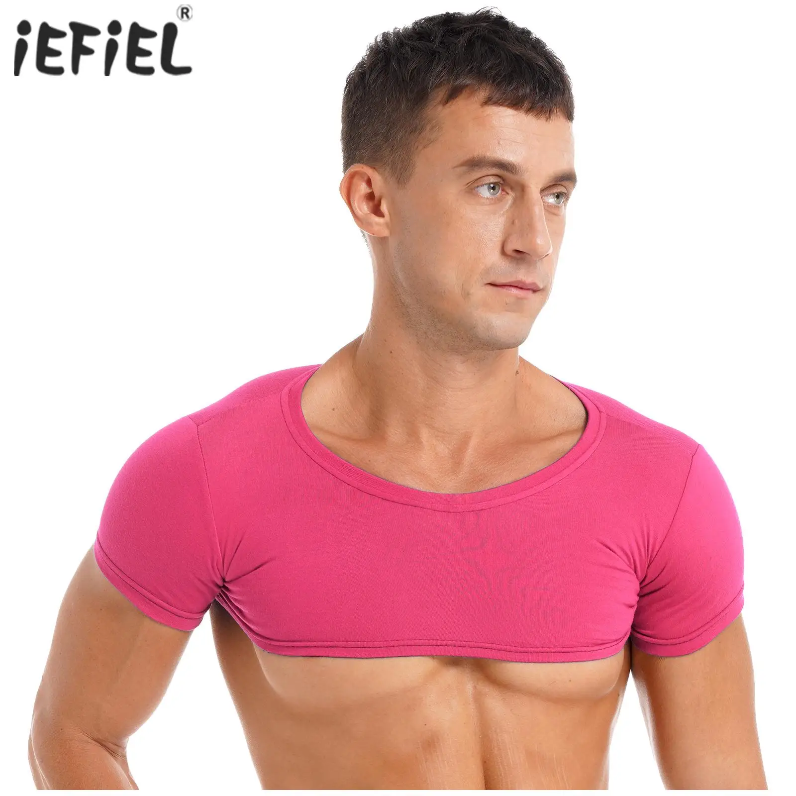 

Mens Round Neck T-Shirt Casual Solid Color Tops Short Sleeve Crop Top Sexy Party Club Dance