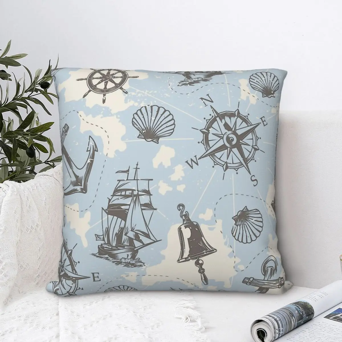 

Vintage Nautical And Sea Map Pattern Polyester Cushion Cover Bedroom Car Decorative Reusable Hug Pillowcase