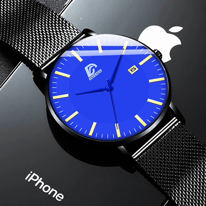 

2022 mode Herren Minimalistischen Uhren Luxus Edelstahl Mesh Gürtel Quarzuhr für Männer Business Kalender Uhr reloj hombre