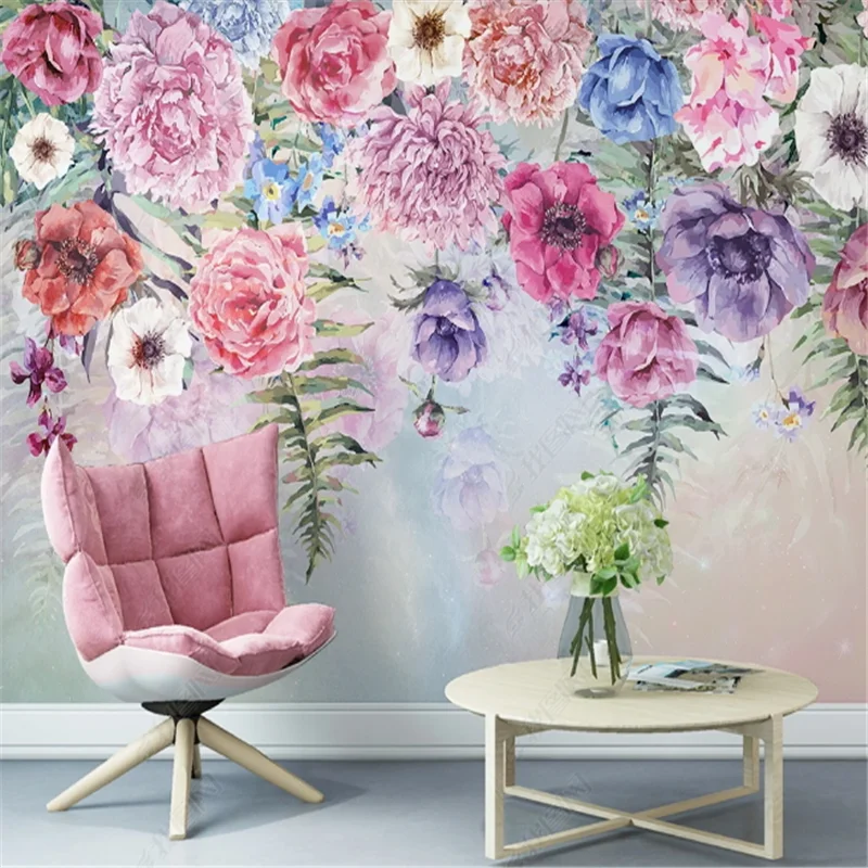 

Mural American Watercolor Flowers Pastoral Wallpaper for Living Room TV Background Wall Paper Home Decor Papel De Parede 3d