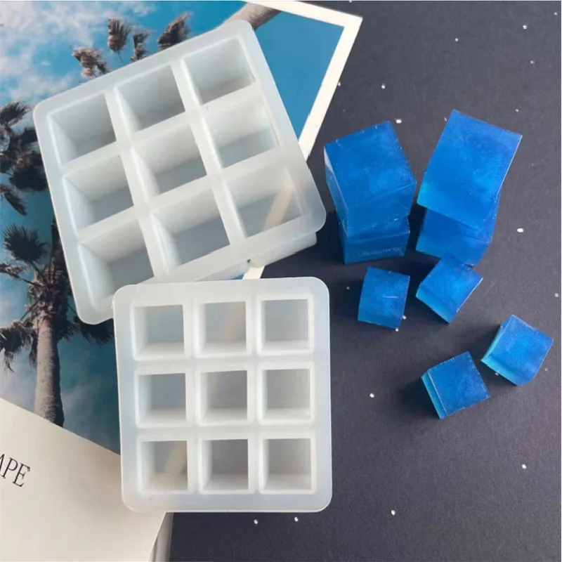 

Aouke DIY Epoxy Resin Cube Shape Silicone Mold, Soft Pottery Plaster Craft Decoration, Jewelry 9 Square Grid Cube Silicone Mold